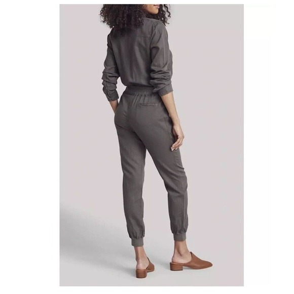 FAHERTY Arlie Jumpsuit Women Medium Green Linen Blend Long Sleeve Stretch - Picture 2 of 16